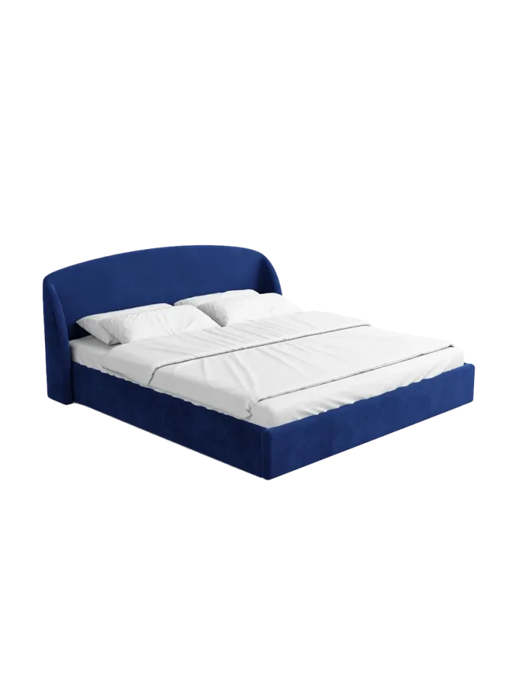 Design Polsterbett „Riva“ mit Ablagefach, Samt Dunkelblau BLOOMINGLOFT Collection