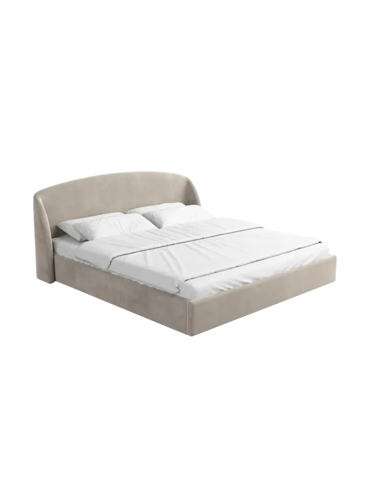 Design Polsterbett „Riva“ mit Ablagefach, Samt Sand BLOOMINGLOFT Collection