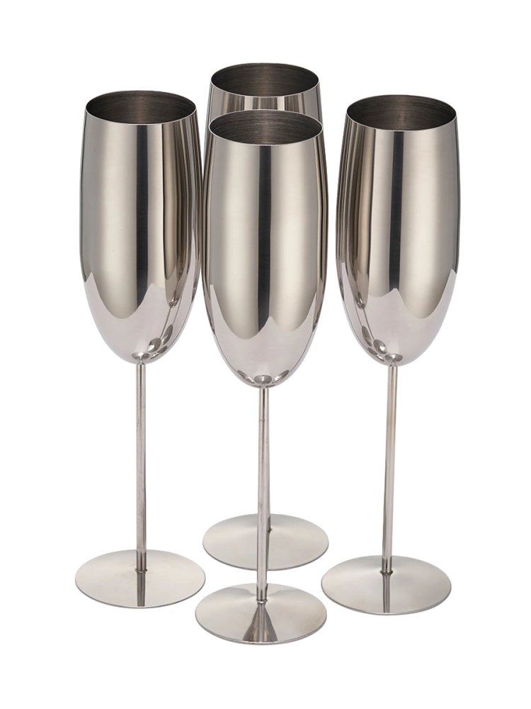 4-er Set bruchsichere Champagnergläser „Steel“, 285 ml Oak & Steel