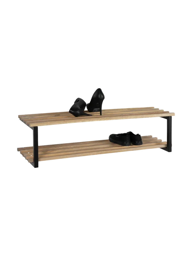 Spinder Design Schuhregal Hesta Schwarz/Braun Stahl/Holz 100 cm 26 cm - Farbe: schwarz/nature - Material: Stahl/Eiche - Schuhregal