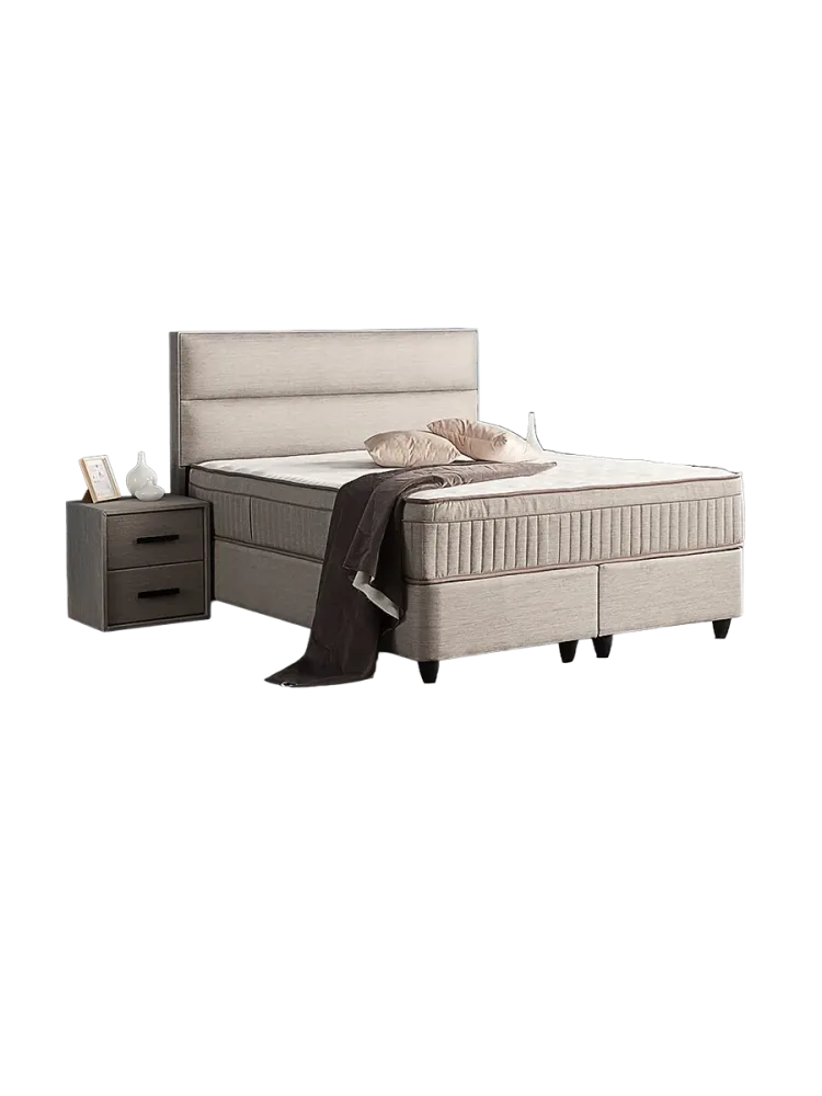 Premium Boxspringbett „Suna“ inkl. Matratze & Topper Beigegrau  140 x 200 cm BEDS SUPPLY