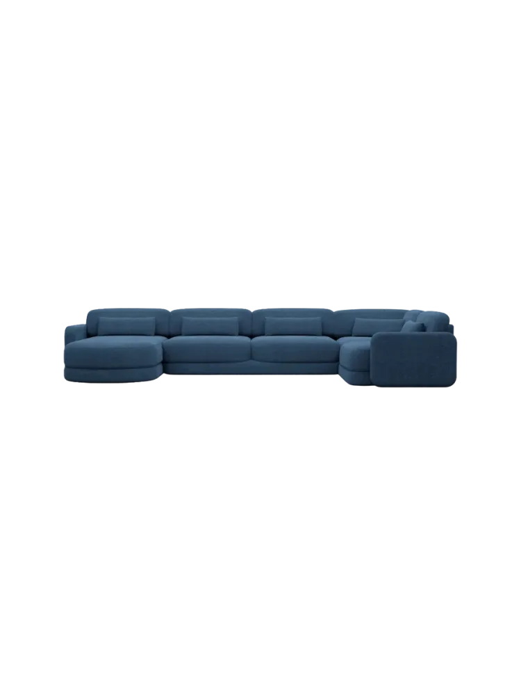 6-Sitzer Design Panorama-Sofa „Twiga XL“ mit Strukturstoff-Bezug Strukturstoff Dunkelblau BLOOMINGLOFT Collection