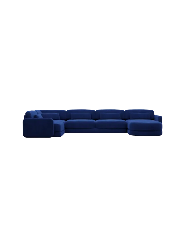 6-Sitzer Design Panorama-Sofa „Twiga XL“ mit Samtbezug Samtbezug Königsblau BLOOMINGLOFT Collection