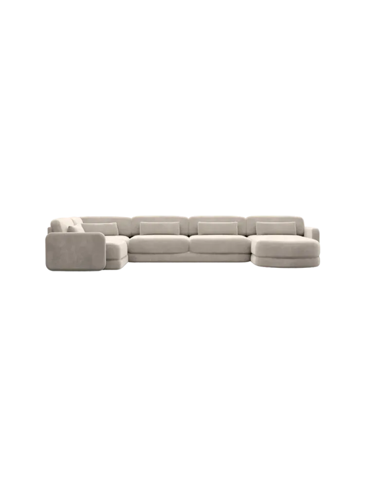 6-Sitzer Design Panorama-Sofa „Twiga XL“ mit Samtbezug Samtbezug Sand BLOOMINGLOFT Collection