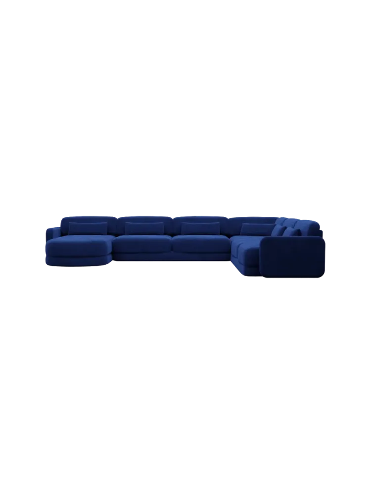 7-Sitzer Design Panorama-Sofa „Twiga XXL“ mit Samtbezug Samtbezug Königsblau BLOOMINGLOFT Collection