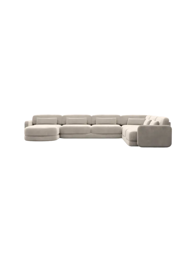 7-Sitzer Design Panorama-Sofa „Twiga XXL“ mit Samtbezug Samtbezug Sand BLOOMINGLOFT Collection