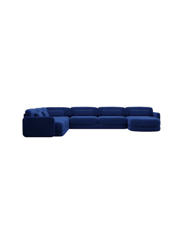 7-Sitzer Design Panorama-Sofa „Twiga XXL“ mit Samtbezug Samtbezug Königsblau BLOOMINGLOFT Collection