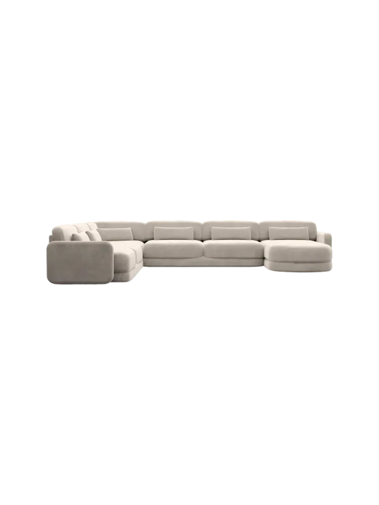 7-Sitzer Design Panorama-Sofa „Twiga XXL“ mit Samtbezug Samtbezug Sand BLOOMINGLOFT Collection
