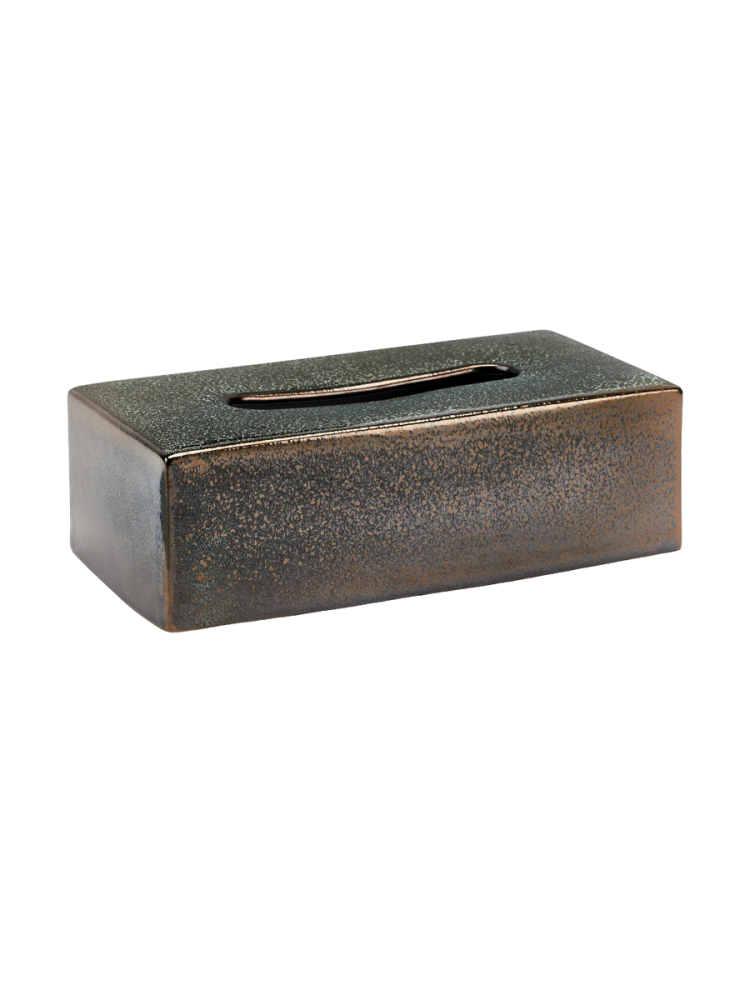 Handgefertigte Design Kosmetiktuchbox „Ugo“ aus Keramik, Vintage Bronze Aquanova