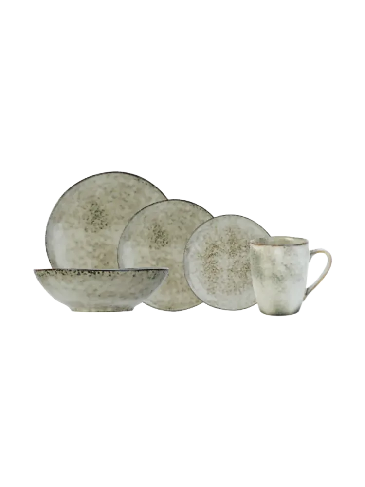 Handgefertigtes Geschirr-Set „Verdastro“ 20-teilig Natur, Beige, Moosgrün hell Cosy & Trendy