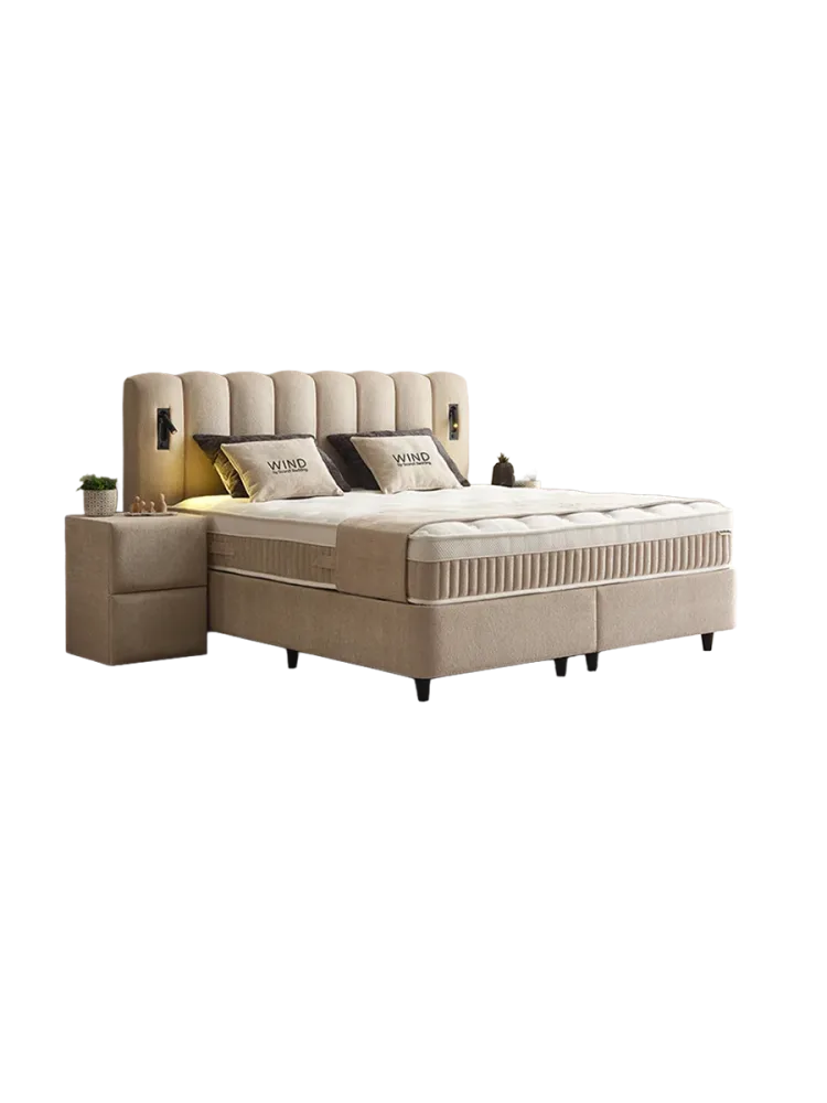 Premium Boxspringbett „Wind“ inkl. Matratze & Topper Beige  140 x 200 cm SCANDIBEDDING