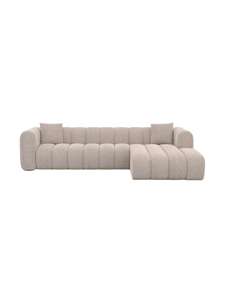 4-Sitzer Design Ecksofa „Zuma“ mit Strukturstoff-Bezug Strukturstoff Beige BLOOMINGLOFT Collection