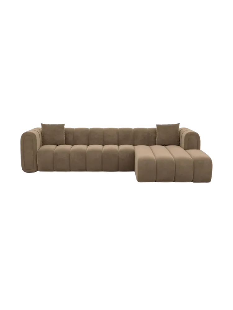 4-Sitzer Design Ecksofa „Zuma“ mit Samtbezug Samtbezug Braun BLOOMINGLOFT Collection