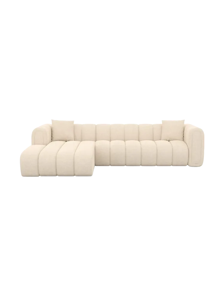 4-Sitzer Design Ecksofa „Zuma“ mit Strukturstoff-Bezug Strukturstoff Cream BLOOMINGLOFT Collection