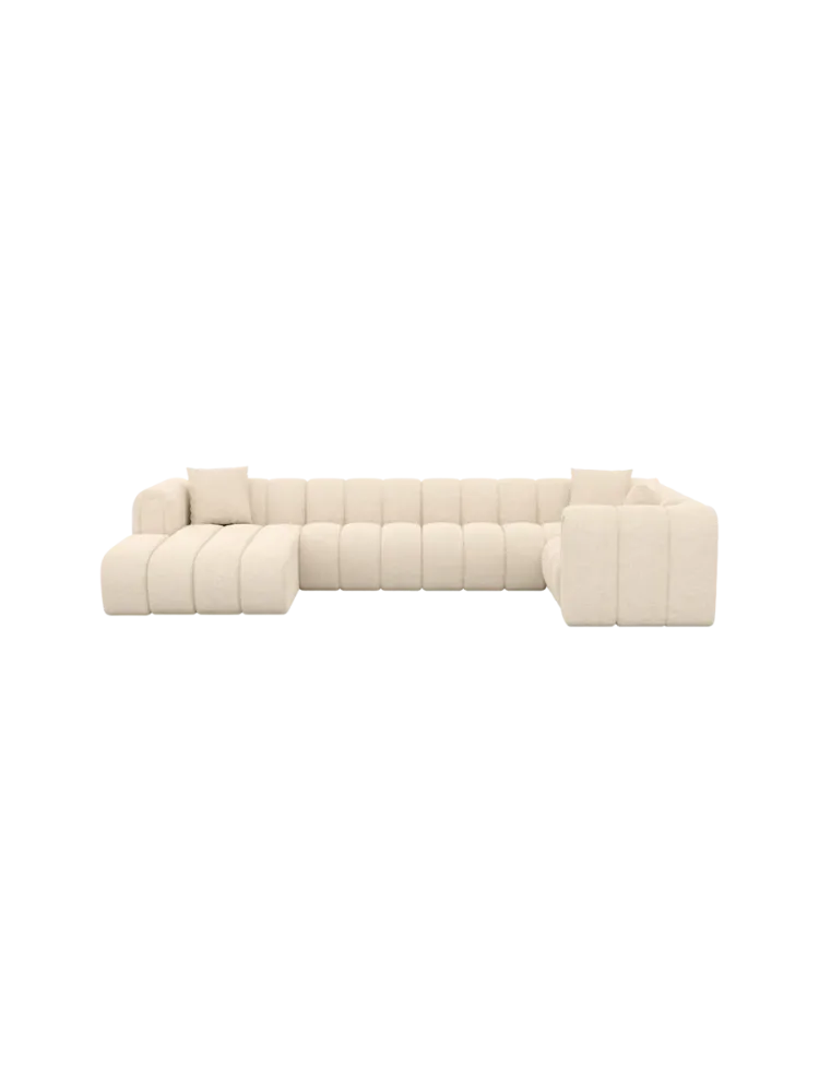 6-Sitzer Design Panorama-Sofa „Zuma“ mit Strukturstoff-Bezug Strukturstoff Cream BLOOMINGLOFT Collection