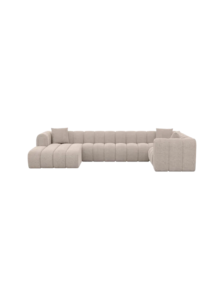 6-Sitzer Design Panorama-Sofa „Zuma“ mit Strukturstoff-Bezug Strukturstoff Beige BLOOMINGLOFT Collection