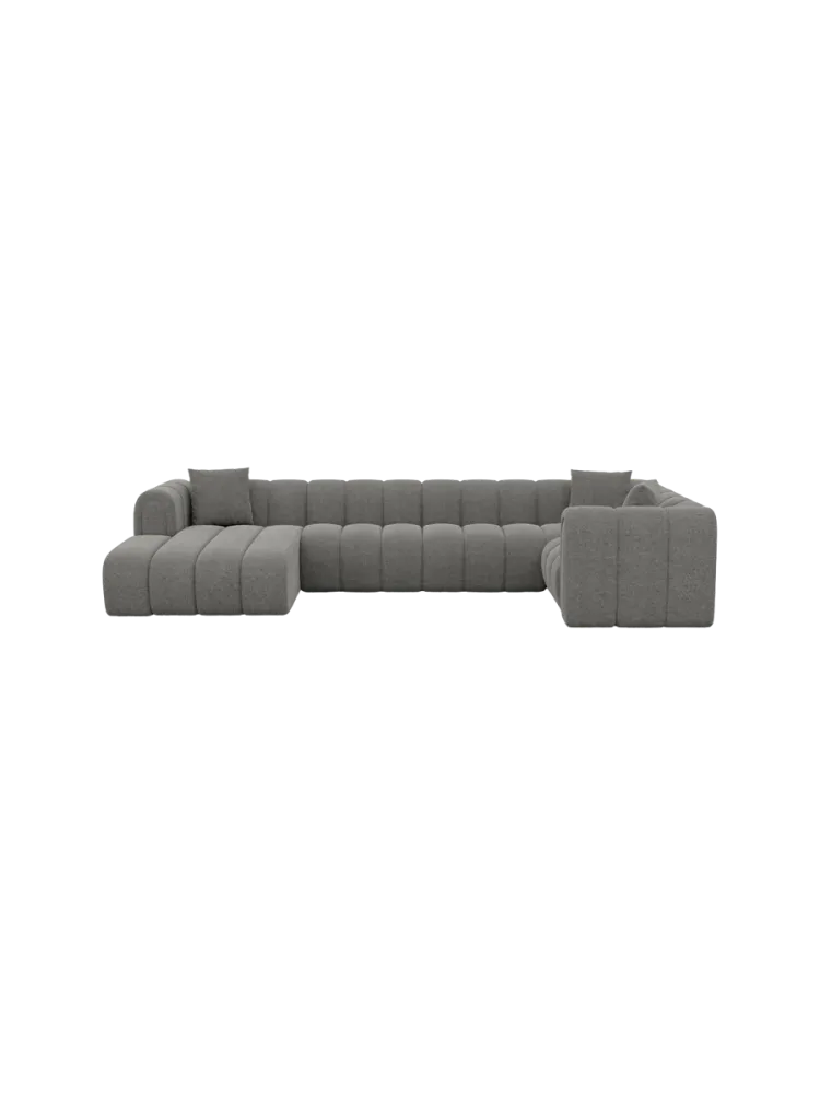 6-Sitzer Design Panorama-Sofa „Zuma“ mit Strukturstoff-Bezug Strukturstoff Grau BLOOMINGLOFT Collection