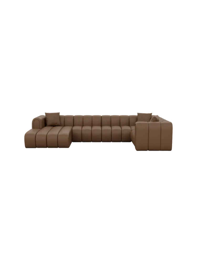 6-Sitzer Design Echtleder Panorama-Sofa „Zuma“ Echtleder Choco Brown BLOOMINGLOFT Collection