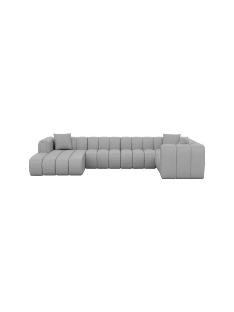 6-Sitzer Design Echtleder Panorama-Sofa „Zuma“ Echtleder Light Grey BLOOMINGLOFT Collection