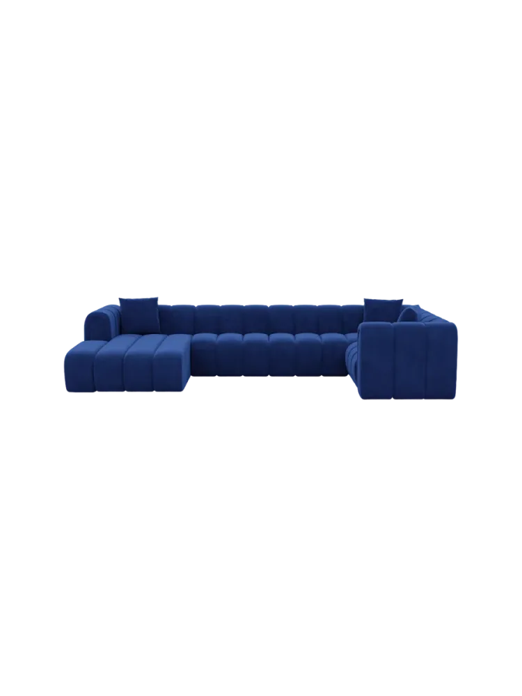 6-Sitzer Design Panorama-Sofa „Zuma“ mit Samtbezug Samtbezug Königsblau BLOOMINGLOFT Collection