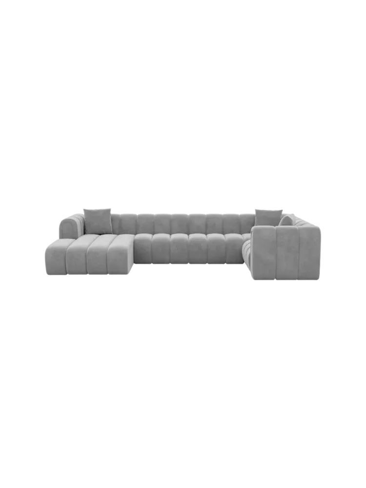 6-Sitzer Design Panorama-Sofa „Zuma“ mit Samtbezug Samtbezug Hellgrau BLOOMINGLOFT Collection