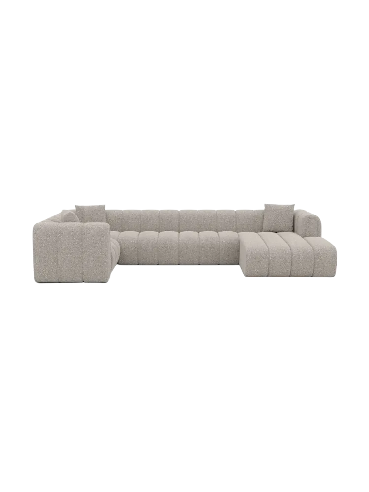 6-Sitzer Design Panorama-Sofa „Zuma“ mit Bouclé-Bezug Bouclé Toffee BLOOMINGLOFT Collection