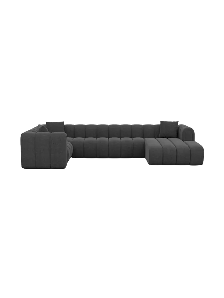 6-Sitzer Design Panorama-Sofa „Zuma“ mit Strukturstoff-Bezug Strukturstoff Anthrazit BLOOMINGLOFT Collection