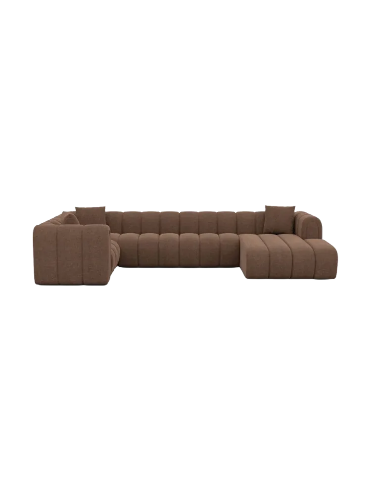 6-Sitzer Design Panorama-Sofa „Zuma“ mit Strukturstoff-Bezug Strukturstoff Braun BLOOMINGLOFT Collection