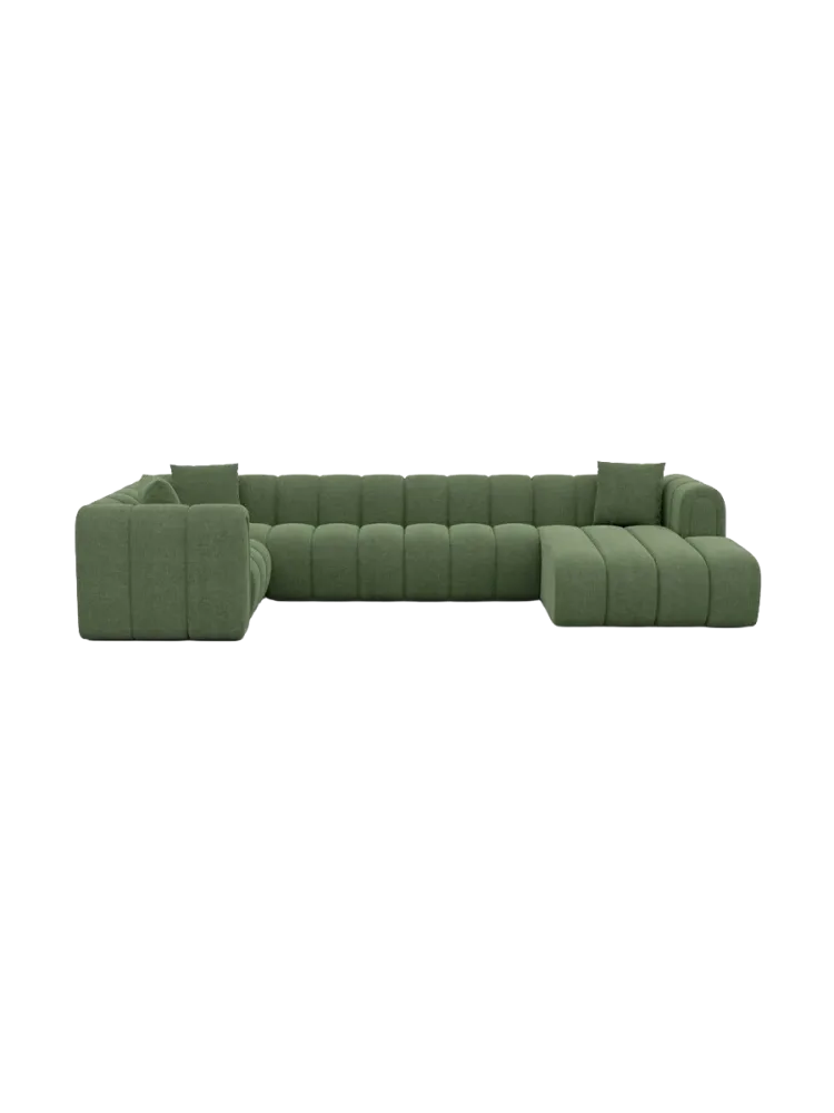 6-Sitzer Design Panorama-Sofa „Zuma“ mit Strukturstoff-Bezug Strukturstoff Grün BLOOMINGLOFT Collection