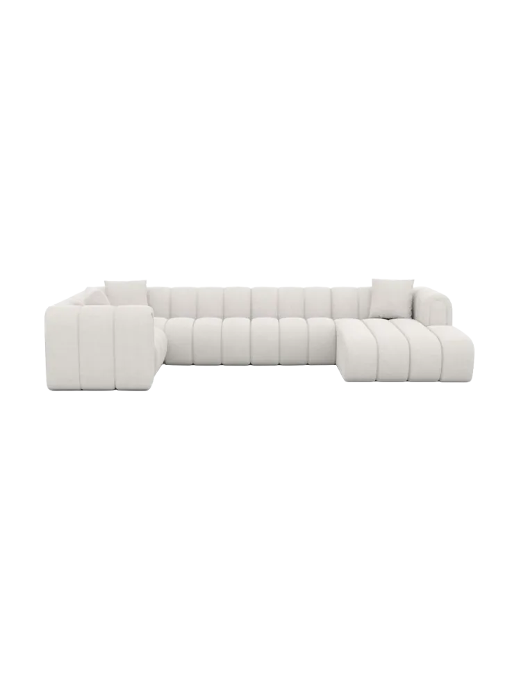 6-Sitzer Design Panorama-Sofa „Zuma“ mit Strukturstoff-Bezug Strukturstoff Weiss BLOOMINGLOFT Collection