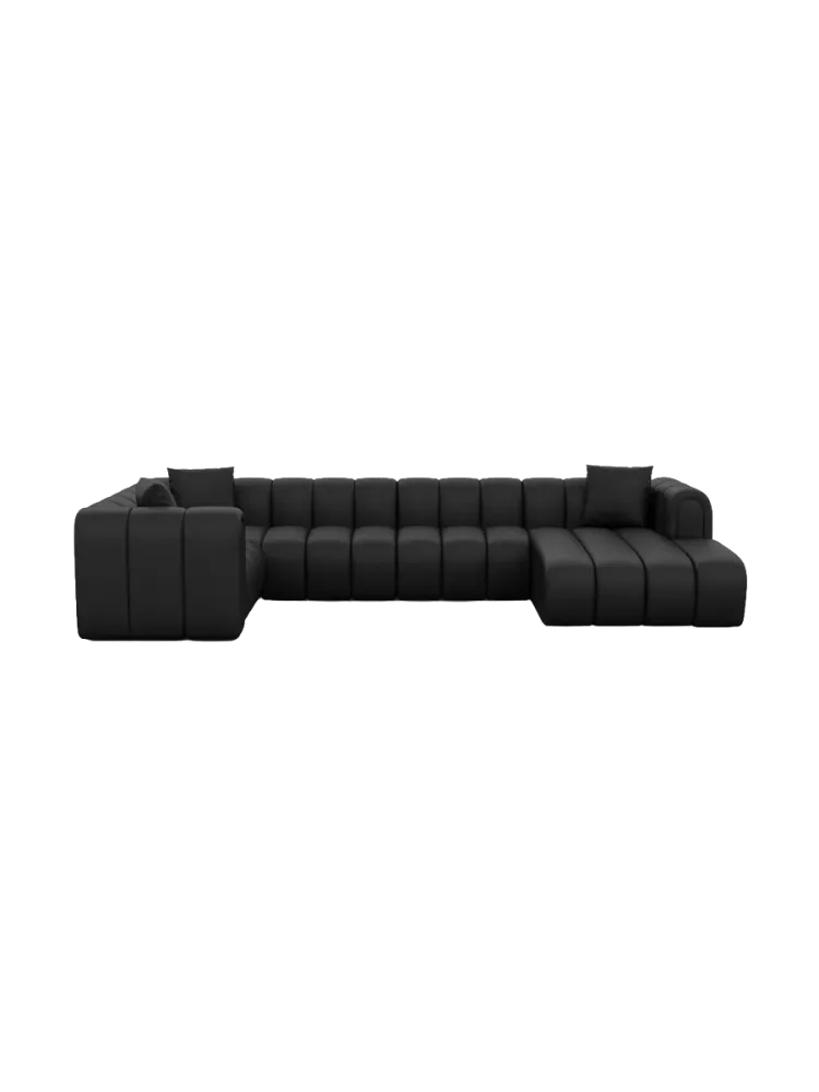 6-Sitzer Design Echtleder Panorama-Sofa „Zuma“ Echtleder Schwarz BLOOMINGLOFT Collection