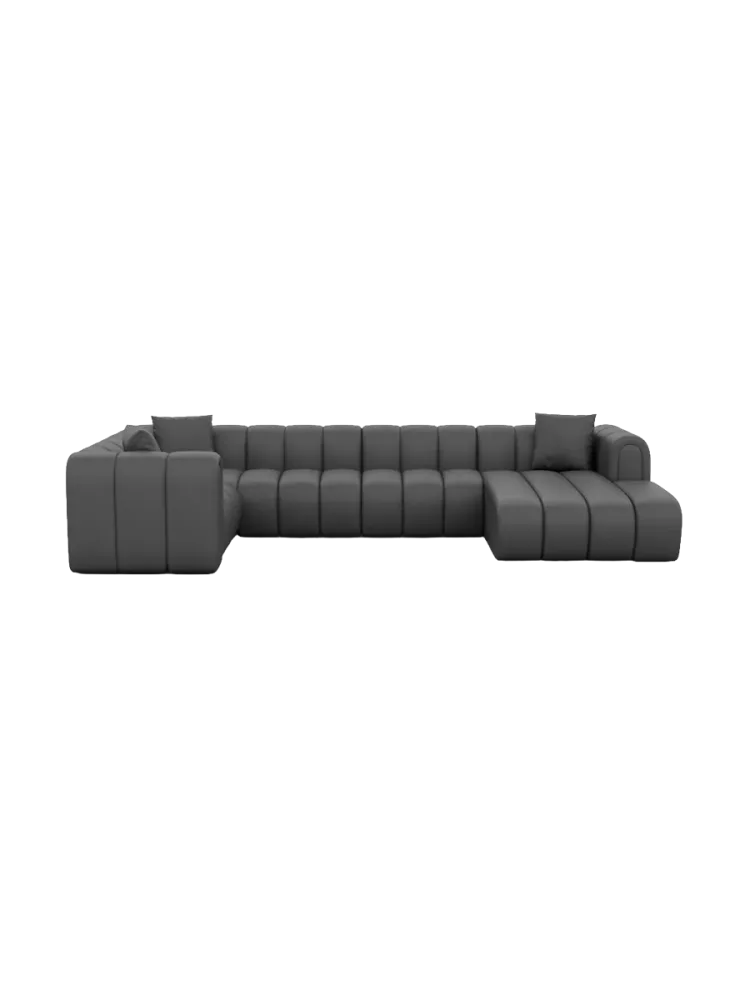 6-Sitzer Design Echtleder Panorama-Sofa „Zuma“ Echtleder Dark Grey BLOOMINGLOFT Collection
