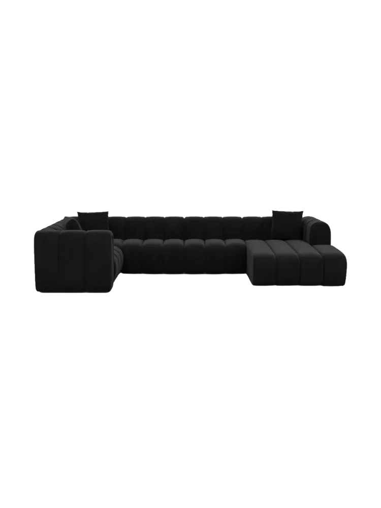 6-Sitzer Design Panorama-Sofa „Zuma“ mit Samtbezug Samtbezug Schwarz BLOOMINGLOFT Collection