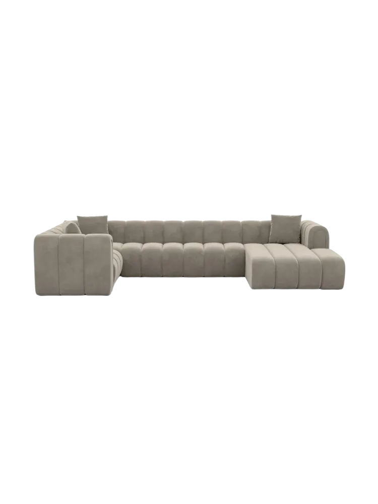 6-Sitzer Design Panorama-Sofa „Zuma“ mit Samtbezug Samtbezug Beige dunkel BLOOMINGLOFT Collection