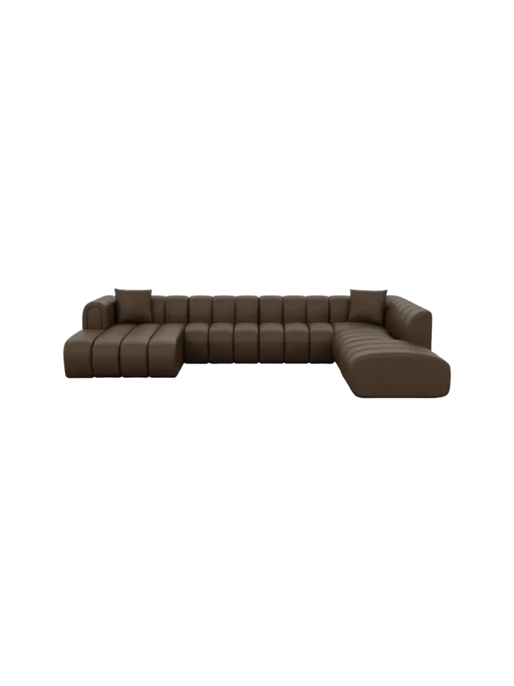 7-Sitzer Design Echtleder Panorama-Sofa „Zuma Lounge“ Echtleder Dark Brown BLOOMINGLOFT Collection