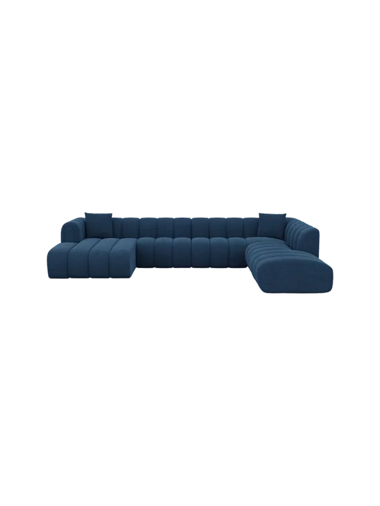 7-Sitzer Design Panorama-Sofa „Zuma Lounge“ mit Strukturstoff-Bezug Strukturstoff Dunkelblau BLOOMINGLOFT Collection