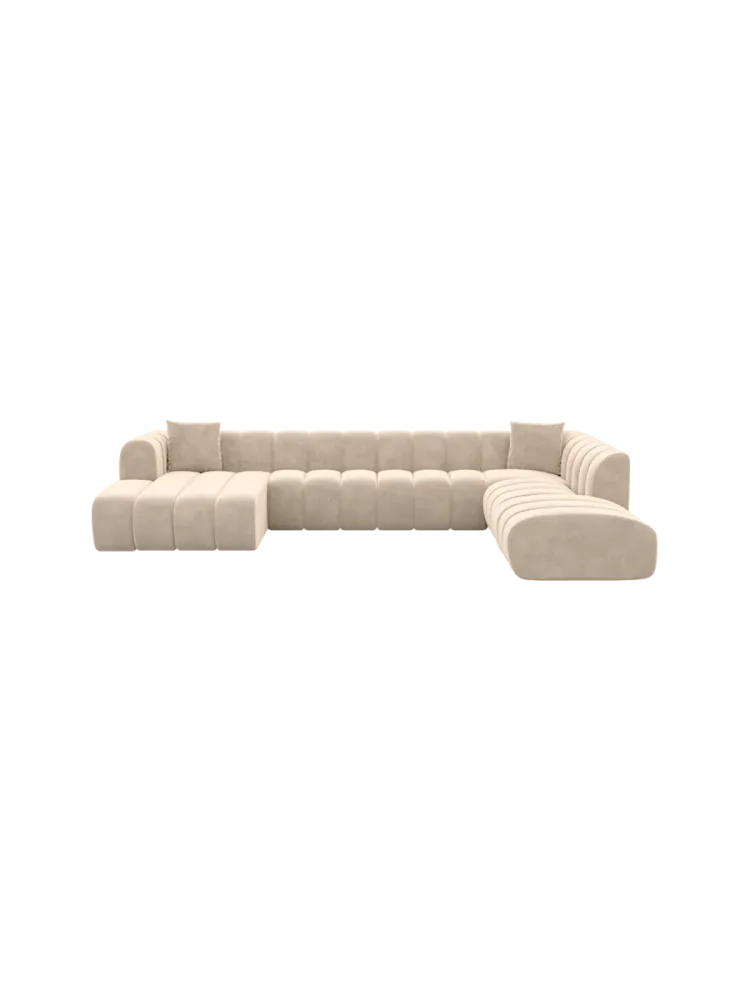 7-Sitzer Design Panorama-Sofa „Zuma Lounge“ mit Samtbezug Samtbezug Cream BLOOMINGLOFT Collection