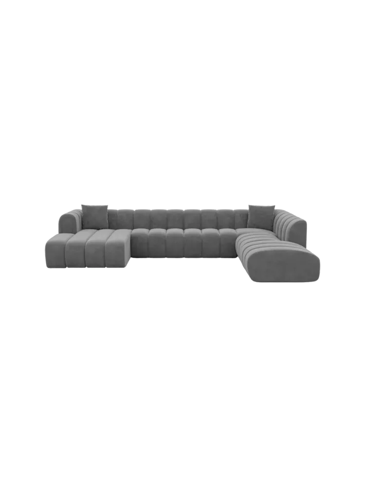 7-Sitzer Design Panorama-Sofa „Zuma Lounge“ mit Samtbezug Samtbezug Dunkelgrau BLOOMINGLOFT Collection