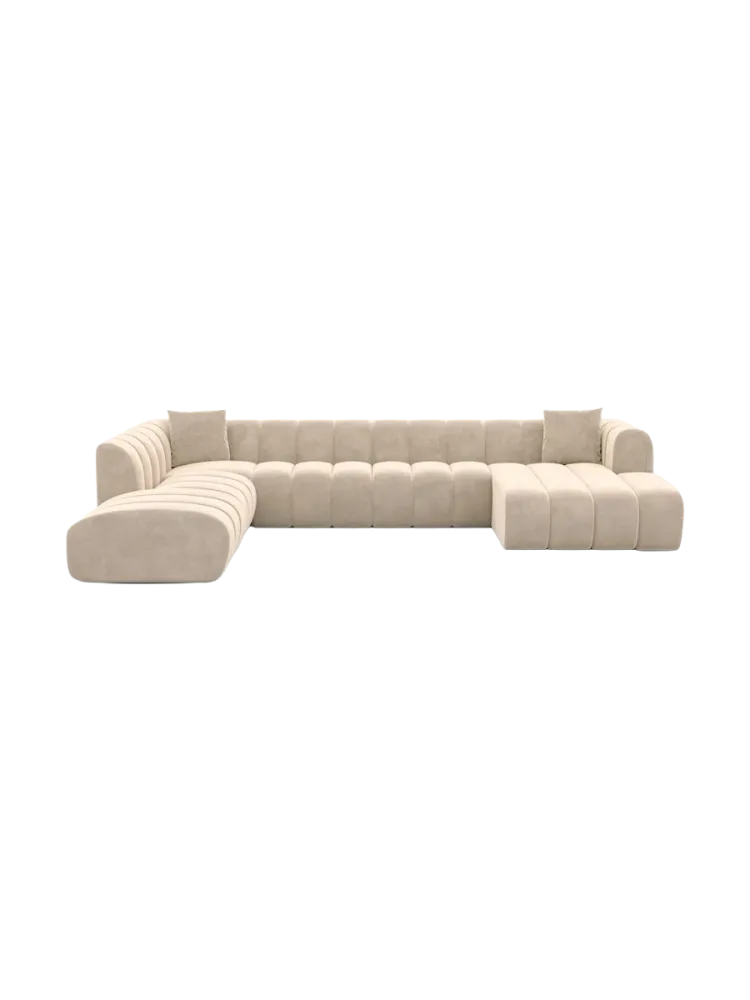 7-Sitzer Design Panorama-Sofa „Zuma Lounge“ mit Samtbezug Samtbezug Cream BLOOMINGLOFT Collection