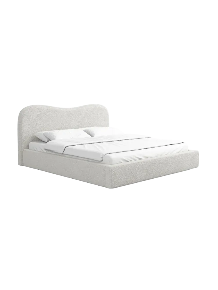 Design Polsterbett „Zoe“ mit Ablagefach, Bouclé Weiss BLOOMINGLOFT Collection