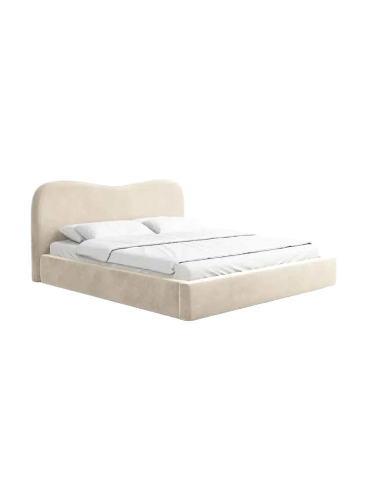 Design Polsterbett „Zoe“ mit Ablagefach, Samt Cream BLOOMINGLOFT Collection