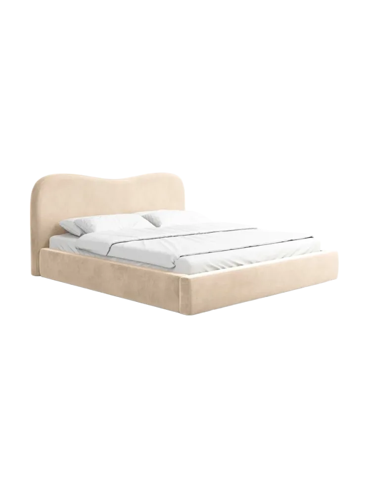 Design Polsterbett „Zoe“ mit Ablagefach, Samt Beige BLOOMINGLOFT Collection