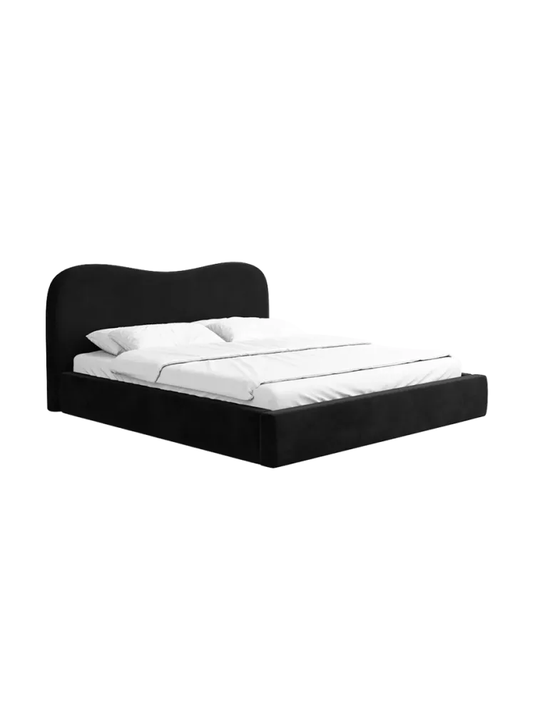 Design Polsterbett „Zoe“ mit Ablagefach, Samt Schwarz BLOOMINGLOFT Collection