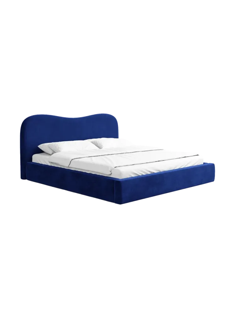 Design Polsterbett „Zoe“ mit Ablagefach, Samt Dunkelblau BLOOMINGLOFT Collection