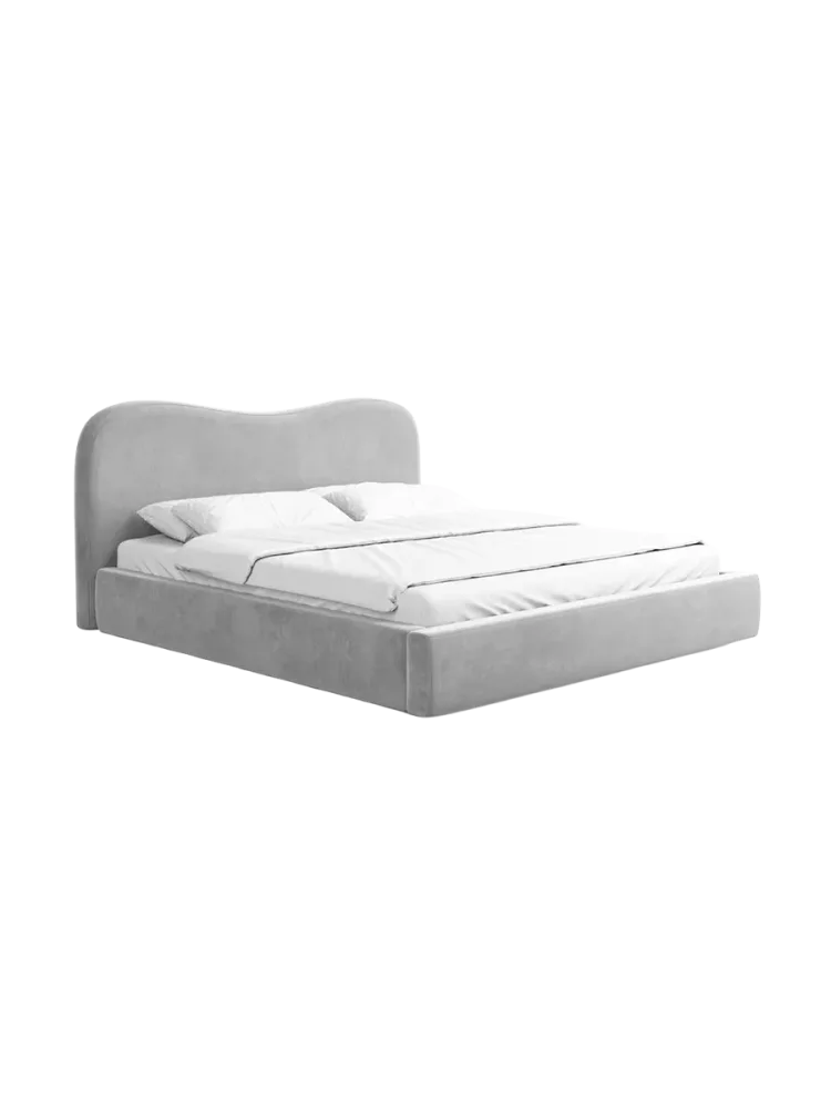 Design Polsterbett „Zoe“ mit Ablagefach, Samt Hellgrau BLOOMINGLOFT Collection