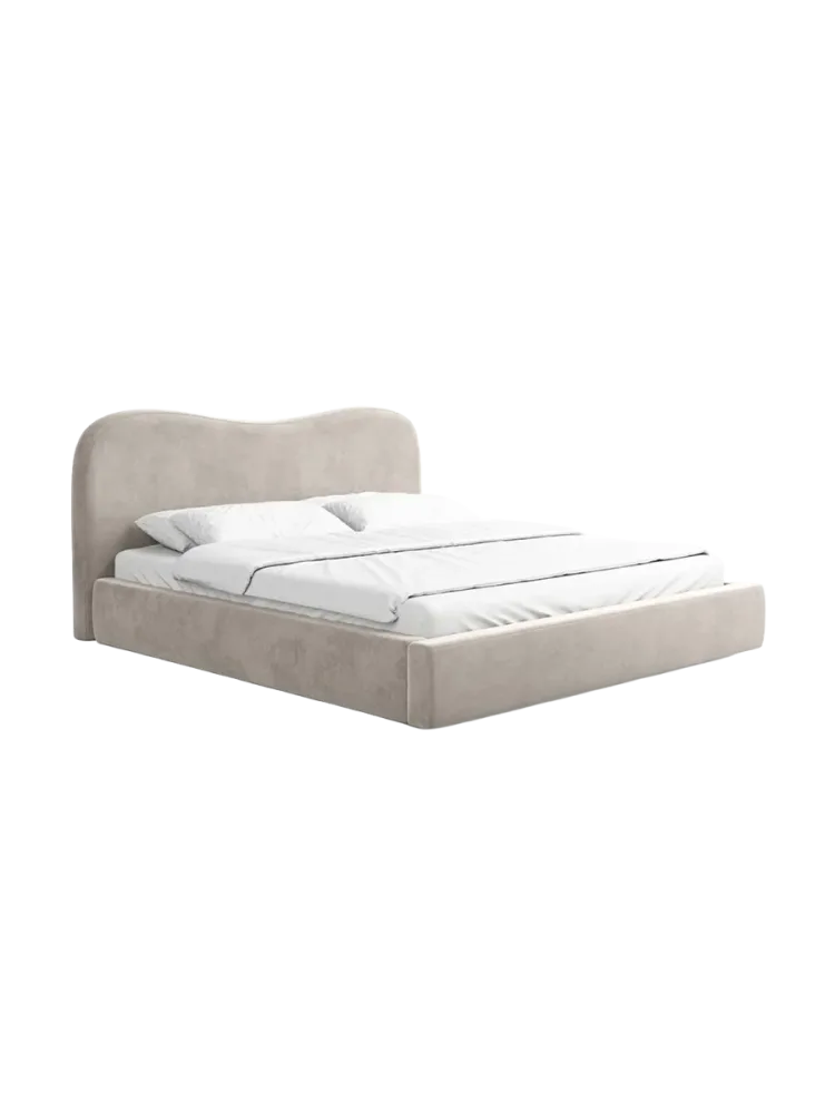 Design Polsterbett „Zoe“ mit Ablagefach, Samt Sand BLOOMINGLOFT Collection