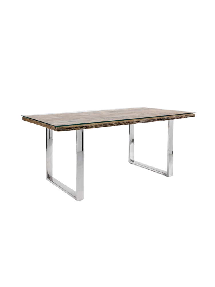 Design Esstisch „Stanton“ aus recyceltem Teakholz mit Glasplatte, verschiedene Grössen Bizzotto Home Emotion