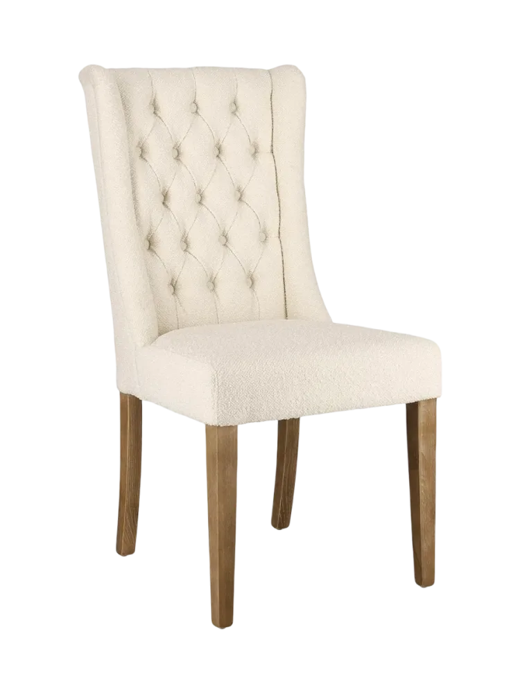 Eleganter Esszimmerstuhl „Columbia“ Eiche Boucle Weiss Bizzotto
