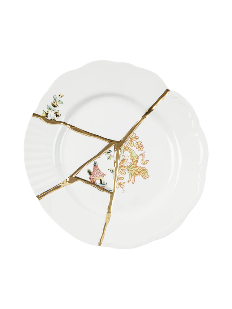 Design Salat- & Dessertteller „Kintsugi 03“ aus Porzellan mit Feingold verziert Seletti
