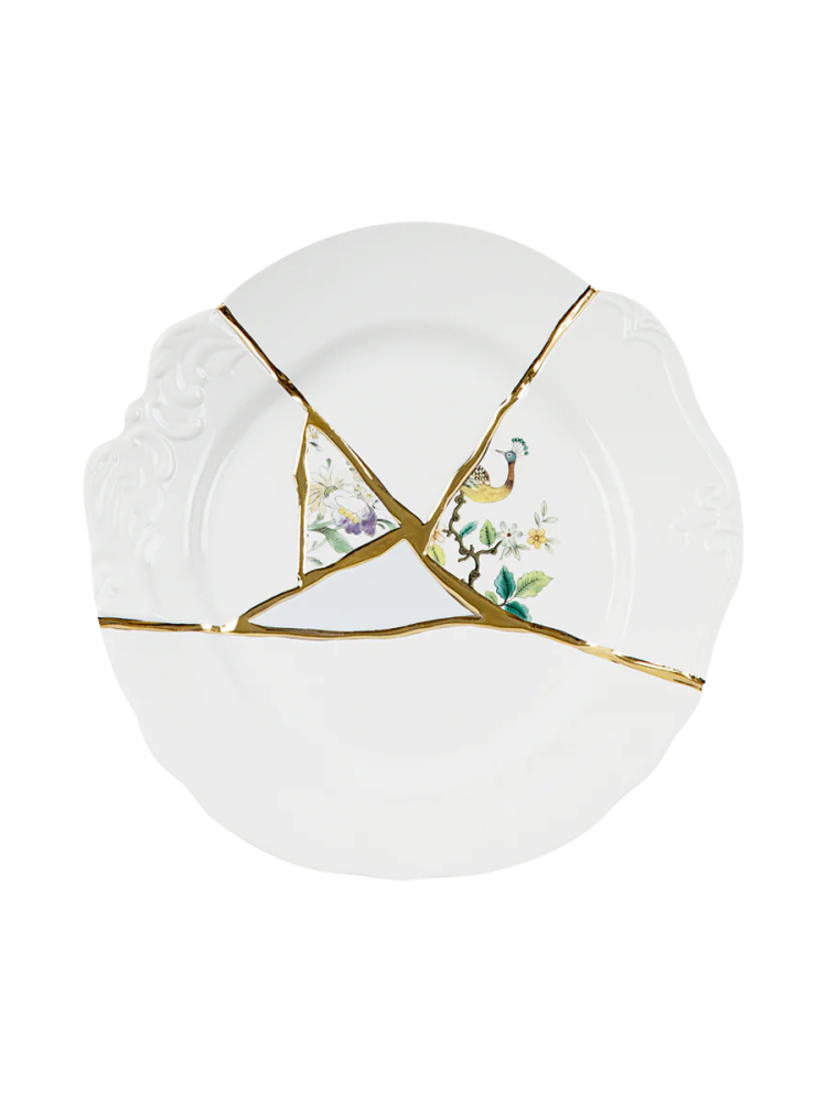 Design Speiseteller „Kintsugi 02“ aus Porzellan mit Feingold verziert Seletti